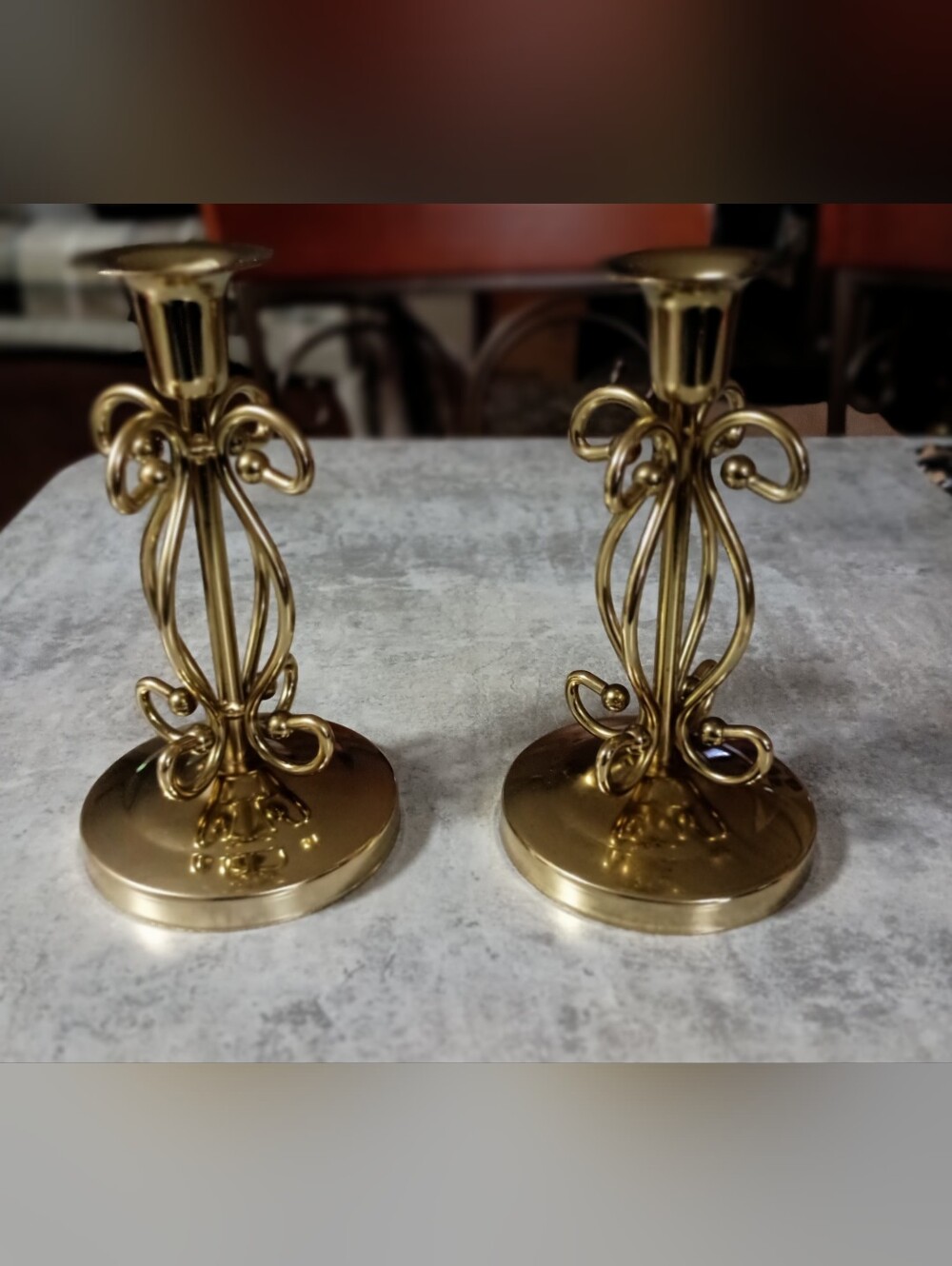 Home Interiors Brass Finish Decorative Candle Holders - Pair